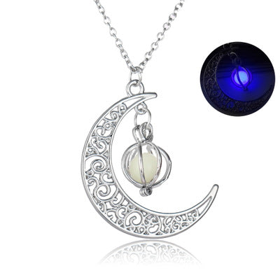 Illuminate Your Style with Fashion Moon: Natural Glowing Stone Healing Necklace - Perfect Women's Gift, Charismatic Luminous Pendant Jewelry