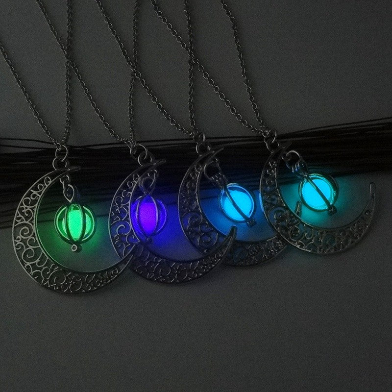 Illuminate Your Style with Fashion Moon: Natural Glowing Stone Healing Necklace - Perfect Women's Gift, Charismatic Luminous Pendant Jewelry