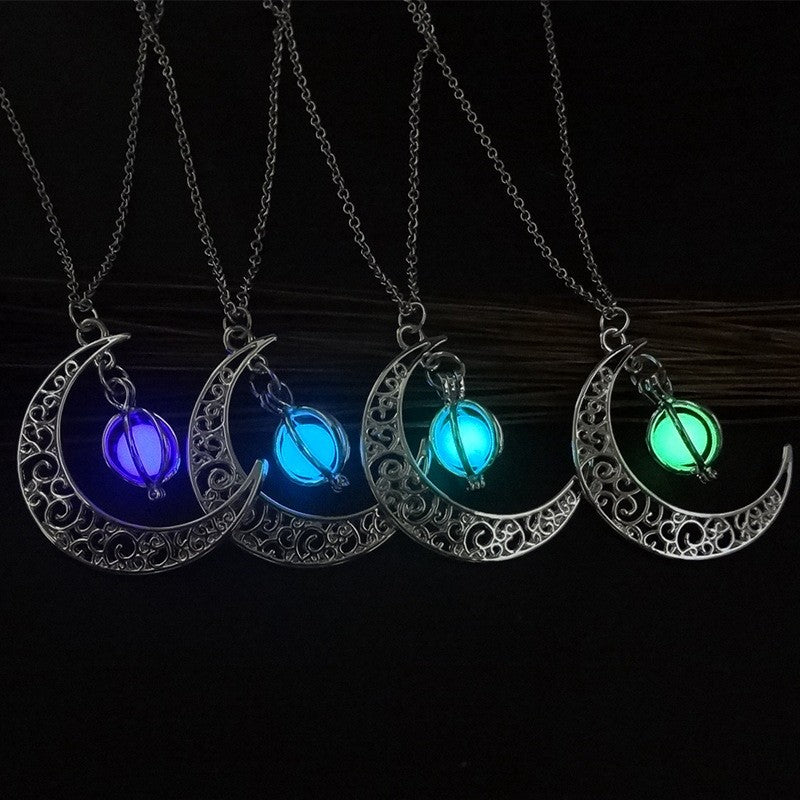 Illuminate Your Style with Fashion Moon: Natural Glowing Stone Healing Necklace - Perfect Women's Gift, Charismatic Luminous Pendant Jewelry