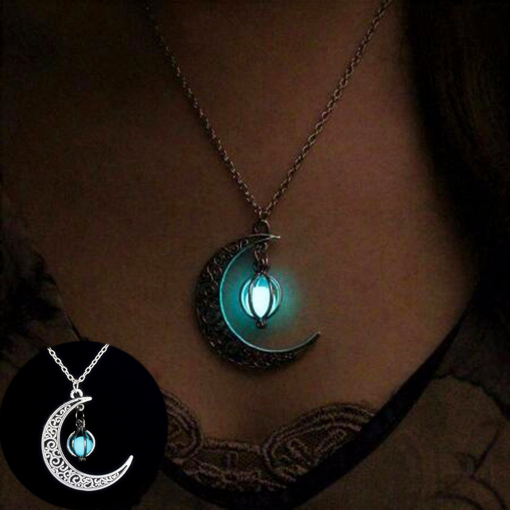 Illuminate Your Style with Fashion Moon: Natural Glowing Stone Healing Necklace - Perfect Women's Gift, Charismatic Luminous Pendant Jewelry