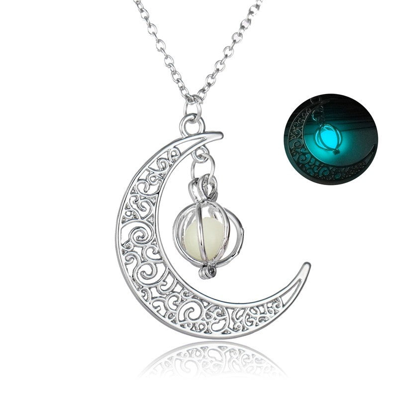 Illuminate Your Style with Fashion Moon: Natural Glowing Stone Healing Necklace - Perfect Women's Gift, Charismatic Luminous Pendant Jewelry