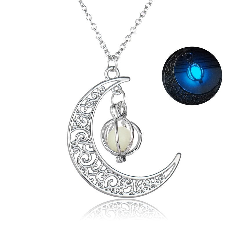 Illuminate Your Style with Fashion Moon: Natural Glowing Stone Healing Necklace - Perfect Women's Gift, Charismatic Luminous Pendant Jewelry